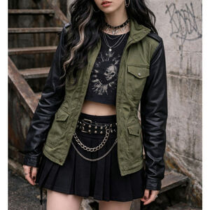 Wet Seal Y2k Military Utility Jacket Sz S Pockets Olive Green Casual Streetwear